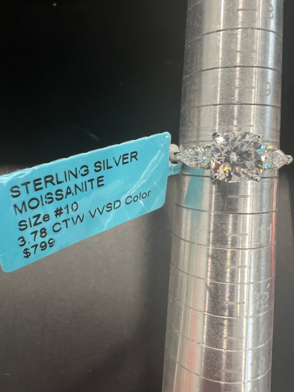 Sterling Silver Moissanite Three-Stone Ring in Silver - Size 10